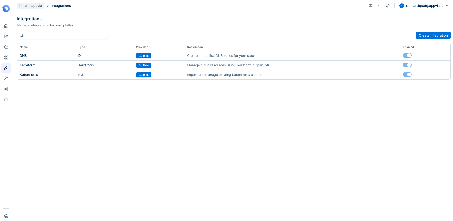 Wayfinder integrations view